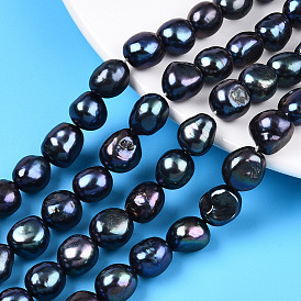 Natural Cultured Freshwater Pearl Beads Strands, Baroque Pearls Keshi Pearl Beads, Two Sides Polished, Dyed