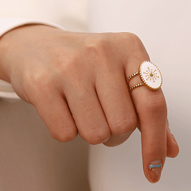 Vintage Elegant Pearl Shell Gold Plated Double Layer Open Ring for Women