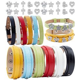 DIY Bracelets Making Kits, include PU Leather Watch Band Strap and Alloy Rhinestone Slide Charms, Mixed Shapes