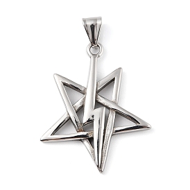 304 Stainless Steel Pendants, with 201 Stainless Steel Snap on Bails, Star with Lightning Bolt Charm