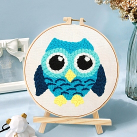 DIY Owl Pattern Punch Embroidery Beginner Kits for Beginners, including Embroidery Fabric & Hoop & Yarn, Punch Needle Pen, Instruction