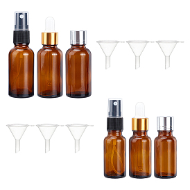 Leeres Glas mit Plastiktropfflaschen plastic, nachfüllbare Flasche, für die Aromatherapie mit ätherischen Ölen, mit pp Feinnebelsprüher, Kunststoffkappe, Trichter aus Kunststoff