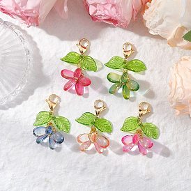 Подвески из цветочного стекла украшения, с 304 из нержавеющей стали Lobster Claw застежками