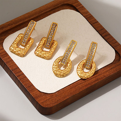 304 Stainless Steel Rhinestone Stud Earrings for Women, Golden