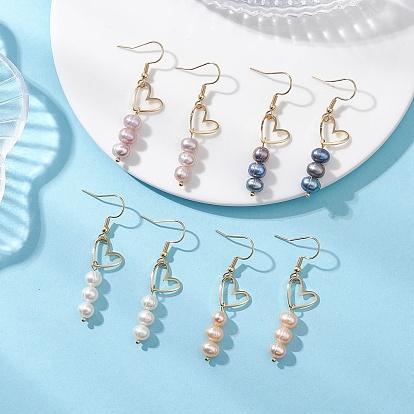 Латунные серьги-подвески в форме сердца с жемчужными бусинами