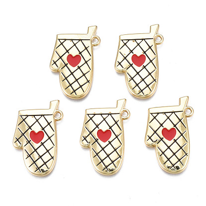 Rack Plating Alloy Enamel Pendants, Light Gold, Cadmium Free & Nickel Free & Lead Free, Gloves