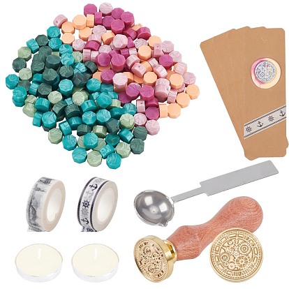 CRASPIRE DIY Scrapbook Making Kits, Including Brass Wax Seal Stamp, Stainless Steel Wax Sticks Melting Spoon, Blank Kraft Paper Card, Sealing Wax Particles, Adhesive Tapes and Candle
