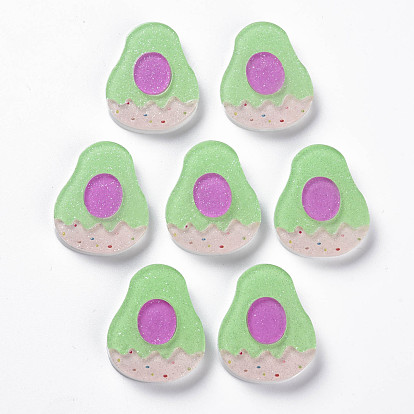 Cellulose Acetate(Resin) Cabochons, with Glitter Powder, Avocado