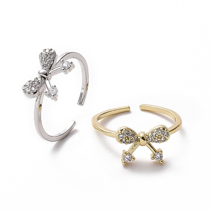 Открытое кольцо-манжета с прозрачным кубическим цирконием и бантом, украшения из латуни для женщин