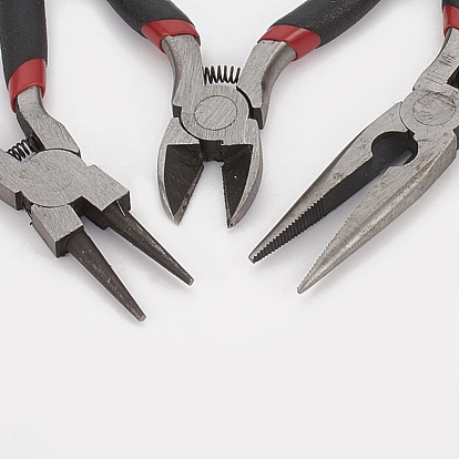 45# Carbon Steel Jewelry Plier Sets, including Wire Cutter Plier, Round Nose Plier and Side Cutting Plier