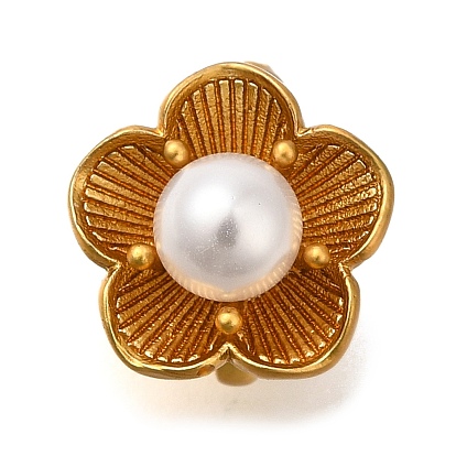 Латунные застежки-кольца, с абс пластмассовой имитационной жемчужиной, долговечный, цветок