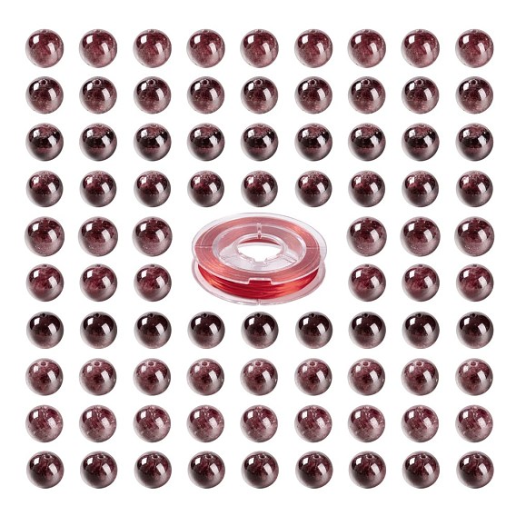 100Pcs 8mm Garnet Beads, with 10m Elastic Crystal Thread, for DIY Stretch Bracelets Making Kits