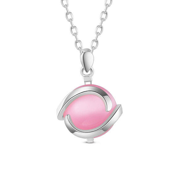 925 Sterling Silver Pendant Necklace, with Opal, Round, Pearl Pink