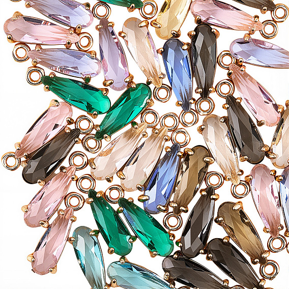 50шт. граненые стеклянные подвески, с медными тонированными латунными открытыми спинками, слеза