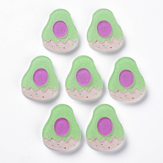 Cellulose Acetate(Resin) Cabochons, with Glitter Powder, Avocado