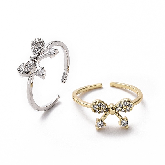 Открытое кольцо-манжета с прозрачным кубическим цирконием и бантом, украшения из латуни для женщин