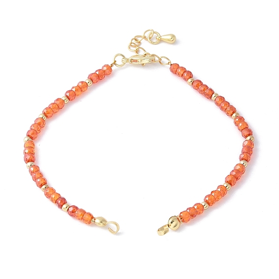 Изготовление браслета из граненых бусин кубического циркония в форме ронделя, коралл, с латунным когтя омара застежками и удлинителей цепей, стойки покрытие, долговечный, без кадмия и без свинца