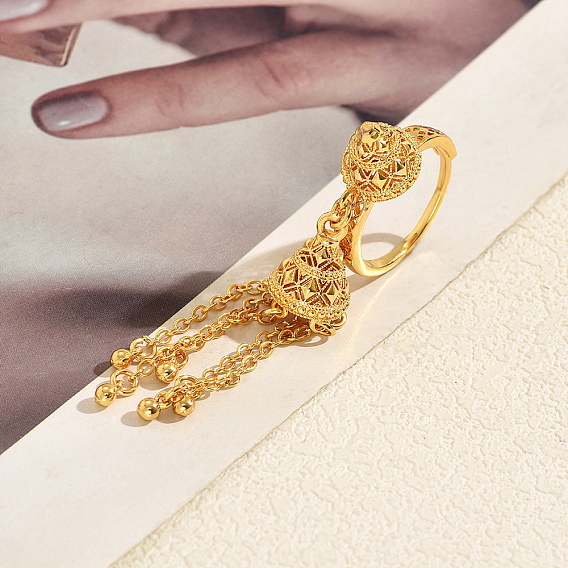 Bagues de manchette vintage en forme de cône géométrique, Bagues ajustables à chaîne à pompon pour femmes, bijoux de fête et de mariage