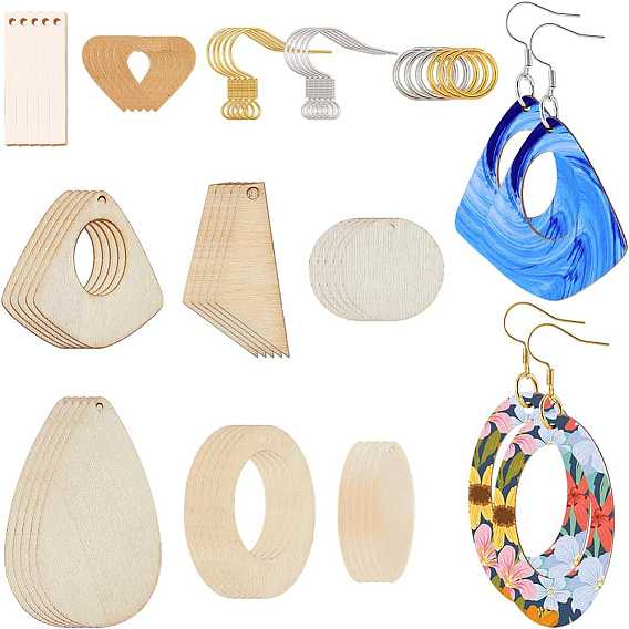 Набор для изготовления украшений своими руками, в том числе деревянные подвески, латунные кольца и серьги