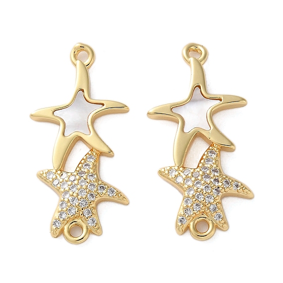 Подвески-подвески с двойной звездой из латуни с микропаве из прозрачного кубического циркония, с естественной оболочке, стойки покрытие, прочное покрытие, без кадмия и без свинца