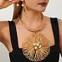 Aluminum & Brass & CCB Wire Flower Bib Necklace & Ball Dangle Earrings for Women, Statement Jewelry Set