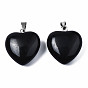 Natural Gemstone Pendants, with Stainless Steel Snap On Bails, Heart, Stainless Steel Color