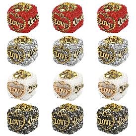 12шт. 4 цвета непрозрачные акриловые и сплавные бусины, куб и любовь