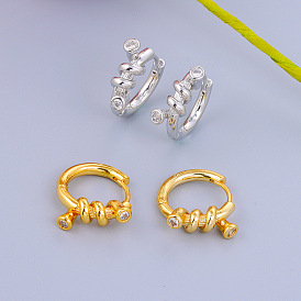 Латунные серьги-кольца из прозрачного кубического циркония, твист