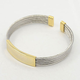 Trendy Men's Torque Bangles, 304 Stainless Steel Rope ID Bangles, with Metal Findings, 58mm