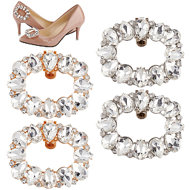 4 шт 2 цвета цинковый сплав кристалл горный хрусталь украшение для обуви, съемный зажим для пряжки для обуви, прямоугольные