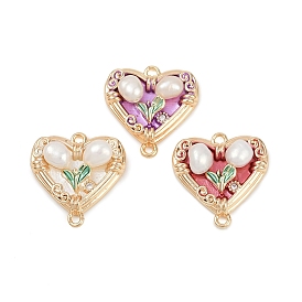 Подвески-сердечки из латунной эмали и натурального жемчуга с цветочным соединителем, без кадмия, без никеля и без свинца, с четким кубического циркония, реальный 18 k позолоченный