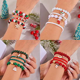 4Pcs Christmas Acrylic Rhinestone Bead Strech Bracelets Sets