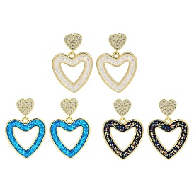 Rack Plating Heart Brass Dangle Stud Earrings, with Synthetic Opal, Cadmium Free & Lead Free, Long-Lasting Plated, Mixed Color