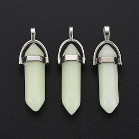 Synthetic Fluorite Double Terminated Pointed Pendants, with Platinum Plated Brass Findings, Bullet