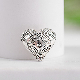 Tibetan Style Carved Heart Zinc Alloy Beads, 12x13x6mm, Hole: 1mm