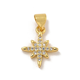 Rack Plating Brass Micro Pave Cubic Zirconia Charms, Long-Lasting Plated, Cadmium Free & Lead Free, Star