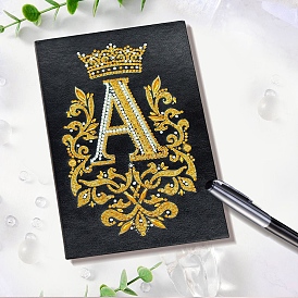 Letter A with Crown & Vine Pattern DIY Notebook Diamond Painting Kit, Including Resin Rhinestones Bag, Diamond Sticky Pen, Tray Plate and Glue Clay