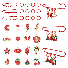 Наборы для изготовления брошей своими руками, В комплект входят 15шт. железных открытых соединительных колец, 5шт. фурнитура для брошей из железа. 48шт. 16 стили подвесок из сплава с эмалью.