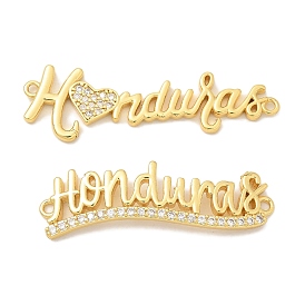 Brass Clear Cubic Zirconia Word Honduras Connector Charms, Rack Plating, Long-Lasting Plated, Lead Free & Cadmium Free