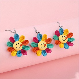 Комплекты ожерелий и серег с подвесками из смолы, полиэстера и сплава в виде улыбающегося подсолнечника