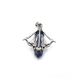 Gemstone Pointed Pendants, Arrow Charms with Antique Silver Tone Alloy Findings, Faceted