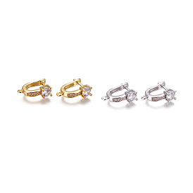 Brass Hoop Earring Findings with Latch Back Closure, with Micro Pave Cubic Zirconia and Loop