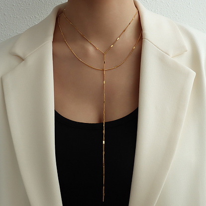 Double-layered Tassel Body Chain in Titanium Steel & 18K Gold for Sexy Collarbone Necklace