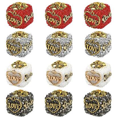 12шт. 4 цвета непрозрачные акриловые и сплавные бусины, куб и любовь