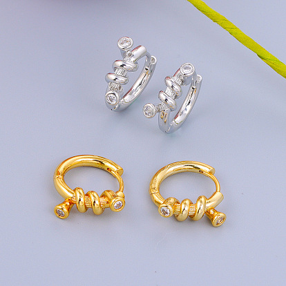 Латунные серьги-кольца из прозрачного кубического циркония, твист