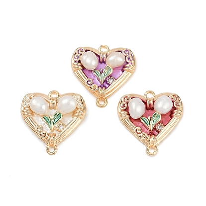 Подвески-сердечки из латунной эмали и натурального жемчуга с цветочным соединителем, без кадмия, без никеля и без свинца, с четким кубического циркония, реальный 18 k позолоченный