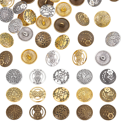 60шт. 15 стили 1-отверстие пуговицы из сплава на хвостовике, плоские круглые с цветком