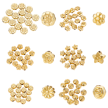 96Pcs 6 Style Alloy Beads, Lead Free & Cadmium Free, Flower