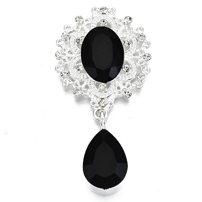 Alloy Flat Back Cabochons, with Acrylic Rhinestones, Oval and Teardrop, Silver Color Plated, Faceted