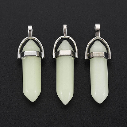 Synthetic Fluorite Double Terminated Pointed Pendants, with Platinum Plated Brass Findings, Bullet